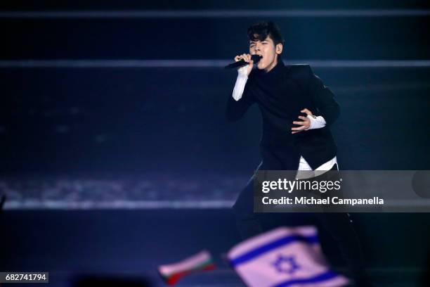 Singer Kristian Kostov, representing Bulgaria, performs the song 'Beautiful Mess' during the final of the 62nd Eurovision Song Contest at...