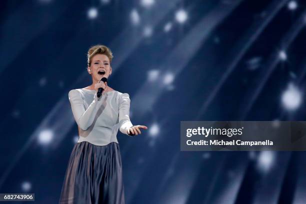 Singer Levina, representing Germany, performs the song 'Perfect Life' during the final of the 62nd Eurovision Song Contest at International...