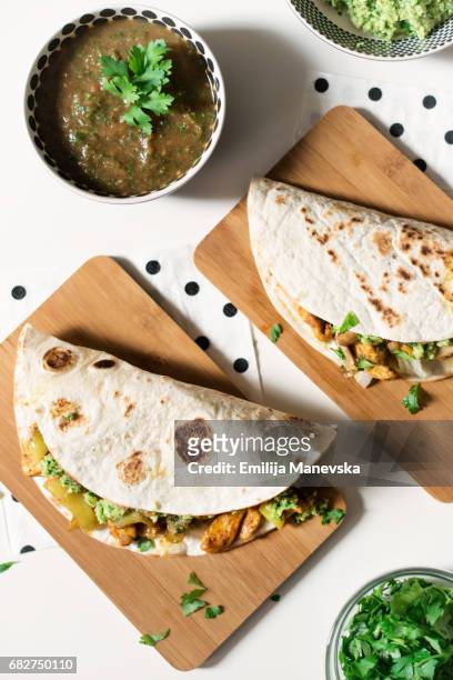 two homemade chicken tacos - tortilla chip stock-fotos und bilder
