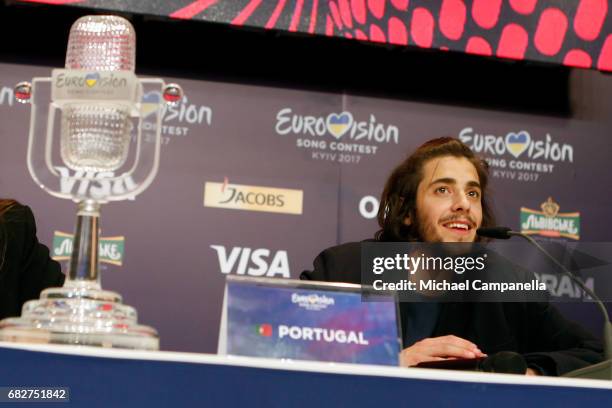 Singer Salvador Sobral, representing Portugal, attends the press conference after the final of the 62nd Eurovision Song Contest at International...