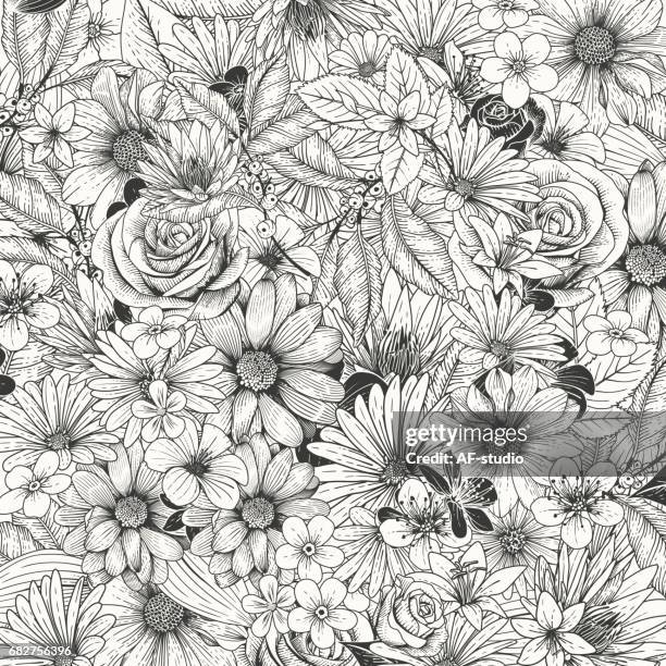 flower invitation - floral in line stock illustrations