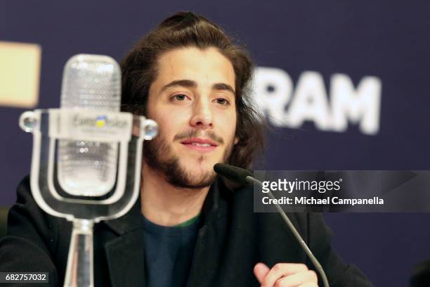 Singer Salvador Sobral, representing Portugal, attends the press conference after the final of the 62nd Eurovision Song Contest at International...