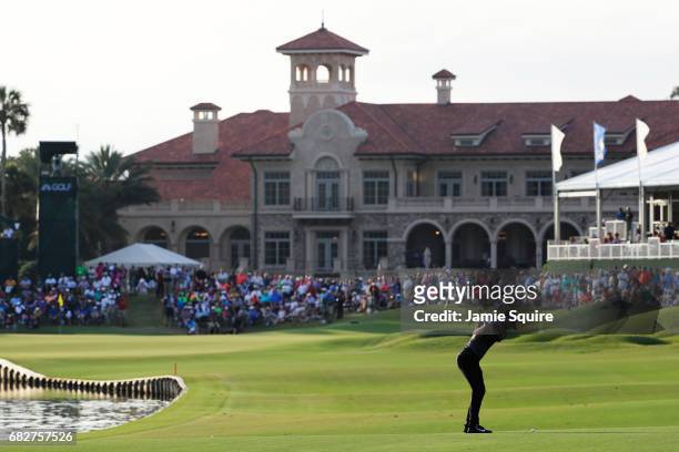Kyle Stanley of the United States plays a shot on the 18th hole during the third round of THE PLAYERS Championship at the Stadium course at TPC...