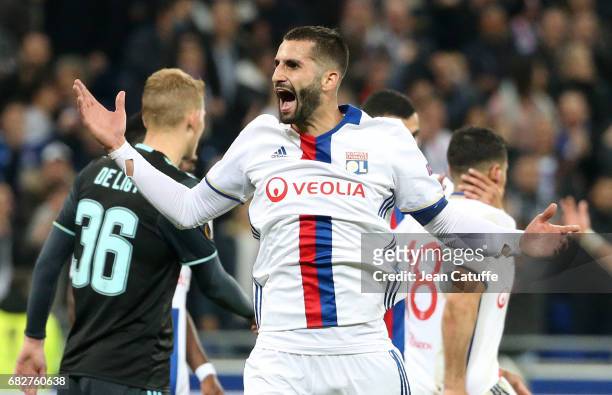 Maxime Gonalons of Lyon reacts during the UEFA Europa League, semi final second leg match between Olympique Lyonnais and Ajax Amsterdam at Parc OL on...