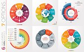 Collection of 6 vector circle chart templates 7 options.