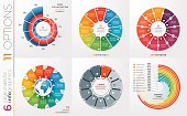 Collection of 6 vector circle chart templates 11 options.