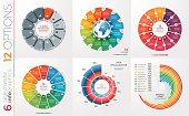 Collection of 6 vector circle chart templates 12 options.
