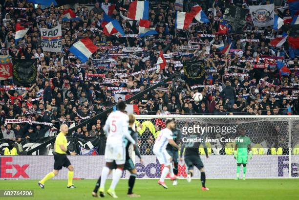 Supporters of Lyon during the UEFA Europa League, semi final second leg match between Olympique Lyonnais and Ajax Amsterdam at Parc OL on May 11,...