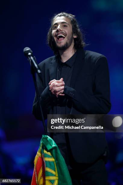 Winner Salvador Sobral, representing Portugal, celebrates during the final of the 62nd Eurovision Song Contest at International Exhibition Centre on...