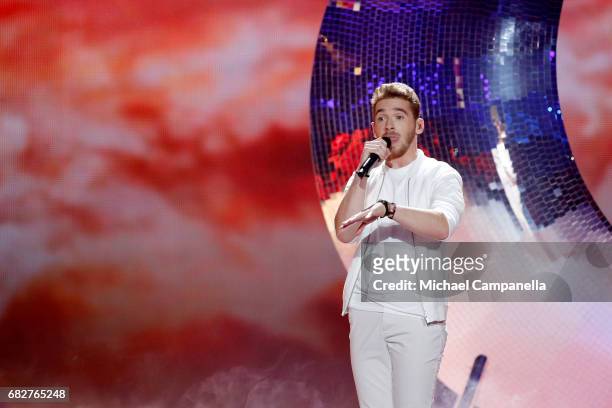 Singer Nathan Trent, representing Austria, performs the song 'Running On Air' during the final of the 62nd Eurovision Song Contest at International...