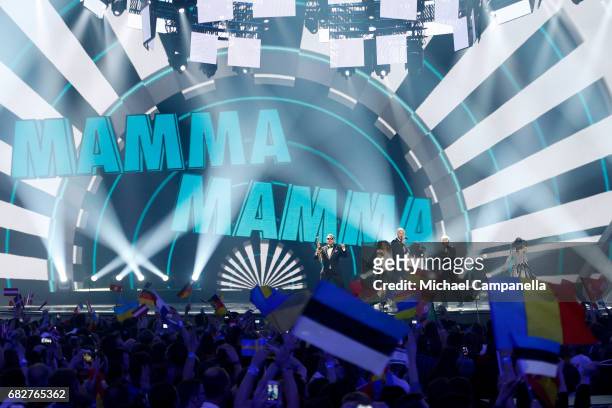 Sunstroke Project, representing Moldova, perform the song 'Hey Mamma' during the final of the 62nd Eurovision Song Contest at International...