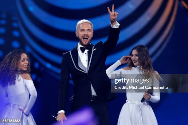 Sunstroke Project, representing Moldova, perform the song 'Hey Mamma' during the final of the 62nd Eurovision Song Contest at International...