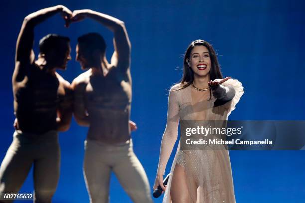 Singer Demy, representing Greece, performs the song 'This Is Love' during the final of the 62nd Eurovision Song Contest at International Exhibition...