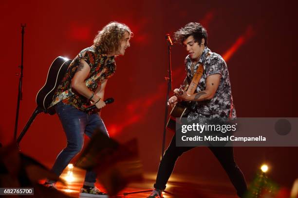 Singer Manel Navarro, representing Spain, performs the song 'Do It For Your Lover' during the final of the 62nd Eurovision Song Contest at...