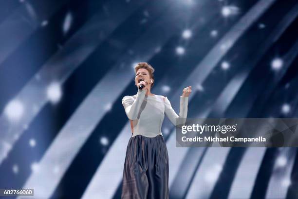 Singer Levina, representing Germany, performs the song 'Perfect Life' during the final of the 62nd Eurovision Song Contest at International...