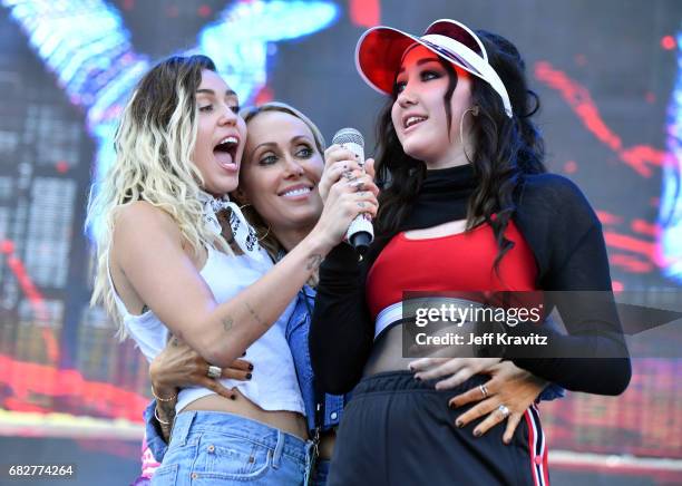 Miley Cyrus, Tish Cyrus and Noah Cyrus perform onstage during 102.7 KIIS FM's 2017 Wango Tango at StubHub Center on May 13, 2017 in Carson,...