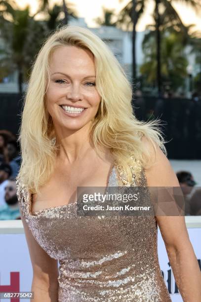 Pamela Anderson attends Paramount Pictures' World Premiere of "Baywatch" on May 13, 2017 in Miami, Florida.