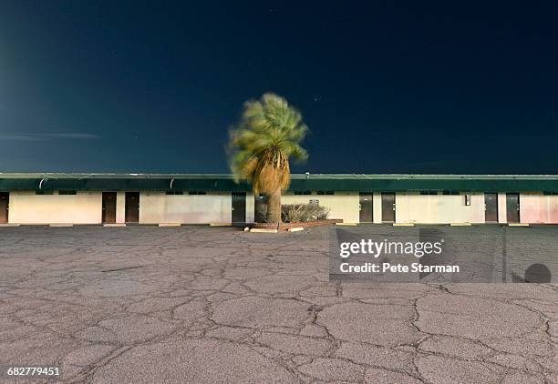 empty parking lot & abandoned motel in baker, ca. - newnaivetytrend ストックフォトと画像