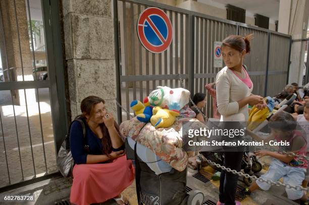 Roma, left homeless, wait at the social policies department to find a solution. Eviction the Roma camp behind Val D'Ala railway station, Monte Sacro...