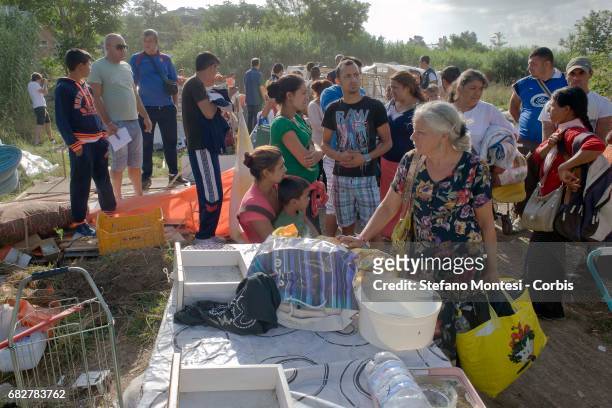The Roma camp behind Val D'Ala railway station, Monte Sacro district, inhabited by 39 roma romeni , including 11 children and infants, a settlement...