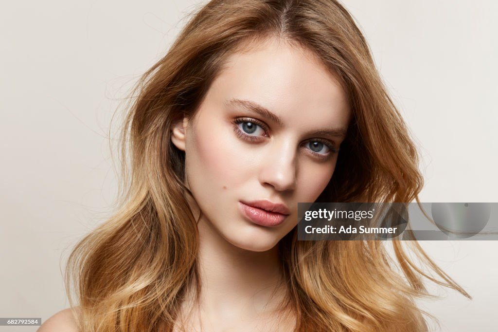 Close up portrait of a beautiful long haired woman