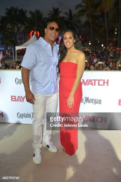 Dwayne Johnson and daughter Simone Alexandra Johnson attend Paramount Pictures' World Premiere of 'Baywatch' on May 13, 2017 in Miami Beach, Florida.