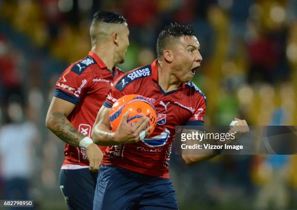 Luis Arias of Independiente Medellin celebrates after scoring the second goal of his team during a match between Independiente Medellin and America...
