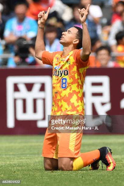 Tiago Alves of Shimizu S-Pulse celebrates the first goal during the J.League J1 match between Shimizu S-Pulse and Sagan Tosu at IAI Stadium...