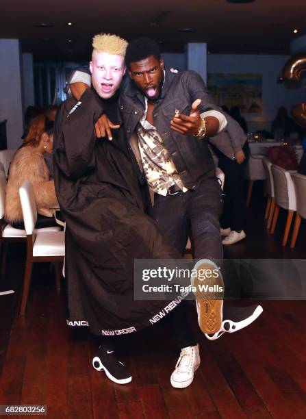 Model Shaun Ross and Broderick Hunter celebrate his 26th birthday with model Broderick Hunter at Fig & Olive on May 13, 2017 in West Hollywood,...