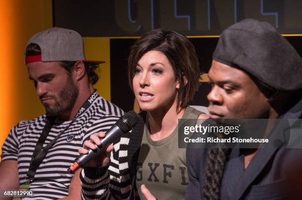 Professional bobybuilder Dana Linn Bailey during the Q&A session with Calum Von Moger and Kai Greene at the premiere of 'Generation Iron 2' at...