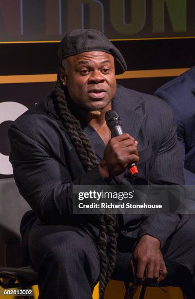 Professional bobybuilder Kai Greene during the Q&A session at the premiere of 'Generation Iron 2' at National Exhibition Centre on May 12, 2017 in...