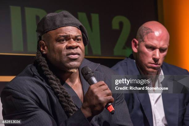 Professional bobybuilder Kai Greene during the Q&A session at the premiere of 'Generation Iron 2' at National Exhibition Centre on May 12, 2017 in...