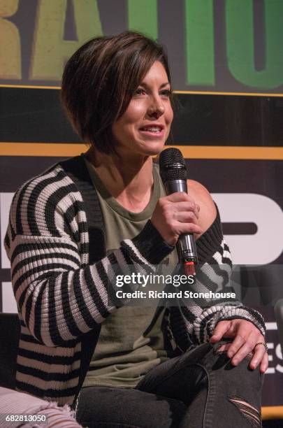 Professional bobybuilder Dana Linn Bailey during the Q&A session at the premiere of 'Generation Iron 2' at National Exhibition Centre on May 12, 2017...