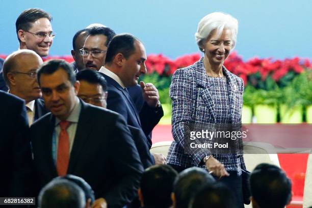 International Monetary Fund Managing Director Christine Lagarde arrives for the opening ceremony of the Belt and Road Forum on May 14, 2017 in...