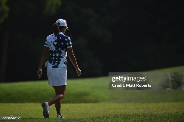 Asako Fujimoto of Japan walks the 2nd fairway during the final round of the Hoken-no-Madoguchi Ladies at the Fukuoka Country Club Wajiro Course on...