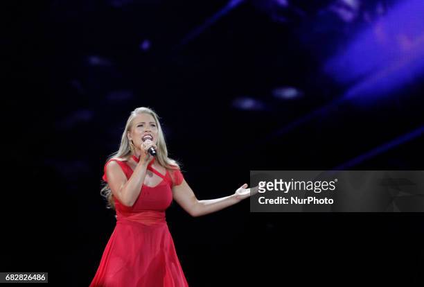 Anja Nissen from Denmark performs with the song &quot;Where I Am&quot;,during the Grand Final of the Eurovision Song Contest, in Kiev, Ukraine, 13...