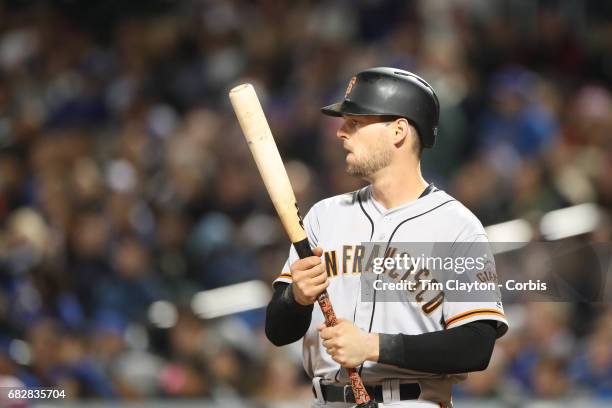 May 9: Conor Gillaspie of the San Francisco Giants batting during the San Francisco Giants Vs New York Mets regular season MLB game at Citi Field on...