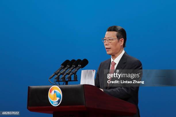 Chinese Vice Primier Zhang Gaoli speaks during the Belt and Road Forum for International Cooperation on May 14, 2017 in Beijing, China.