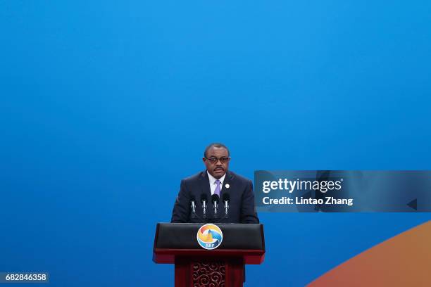 Ethiopian Prime Minister Hailemariam Desalegn speaks during the Belt and Road Forum for International Cooperation on May 14, 2017 in Beijing, China.