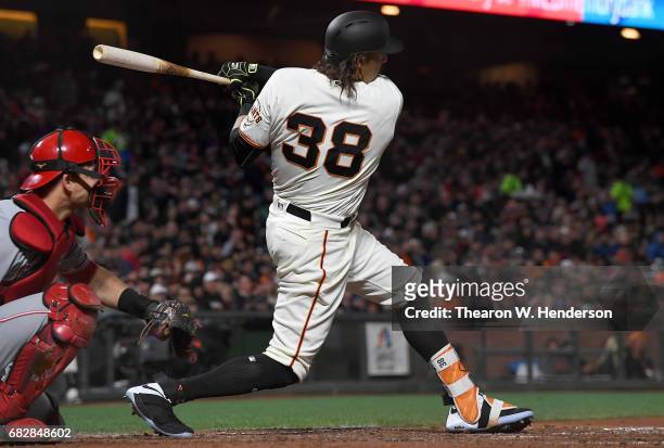 Michael Morse of the San Francisco Giants bats against the Cincinnati Reds in the bottom of the seventh inning at AT&T Park on May 11, 2017 in San...
