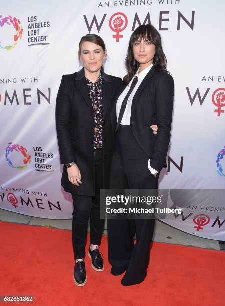 An Evening With Women co-chairs Clea DuVall and Mia Weier attend the Los Angeles LGBT Center's "An Evening With Women" benefit at Hollywood Palladium...