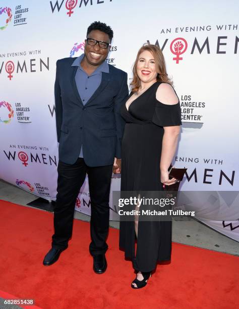 Actor Michael-Leon Wooley and guest attends the Los Angeles LGBT Center's "An Evening With Women" benefit at Hollywood Palladium on May 13, 2017 in...