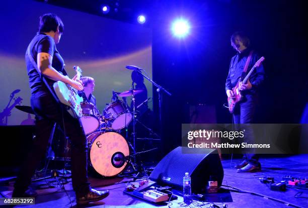 Deb Googe and Steve Shelley perform onstage with Thurston Moore at Teragram Ballroom on May 13, 2017 in Los Angeles, California.