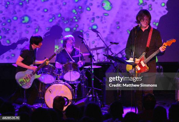 Deb Googe and Steve Shelley perform onstage with Thurston Moore at Teragram Ballroom on May 13, 2017 in Los Angeles, California.