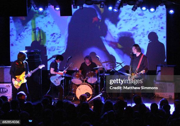 James Sedwards, Deb Googe and Steve Shelley and Thurston Moore perform onstage at Teragram Ballroom on May 13, 2017 in Los Angeles, California.