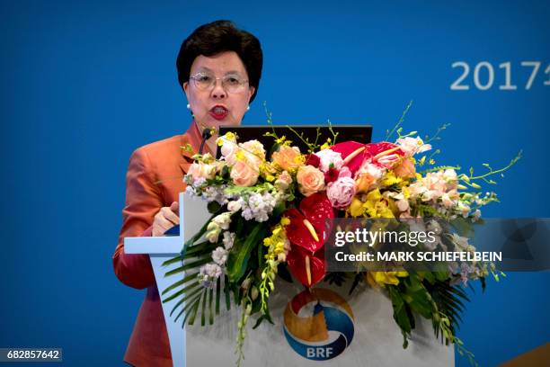 Director General of the World Health Organization Margaret Chan speaks during a session on people-to-people connectivity of the Belt and Road Forum...