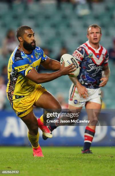 Michael Jennings of the Eels runs the ball during the round 10 NRL match between the Sydney Roosters and the Parramatta Eels at Allianz Stadium on...
