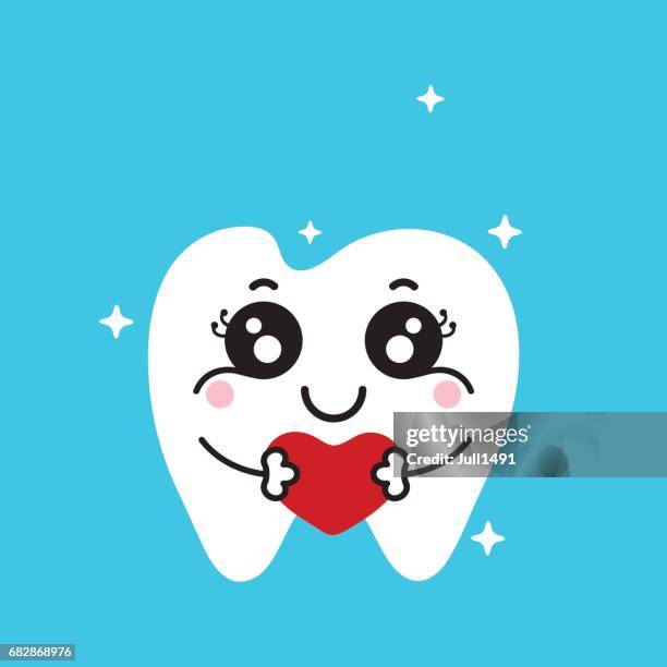 cute tooth cartoon holding red heart. - crown emoji stock illustrations