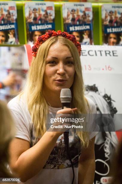 Inna Shevchenko during a conference about the Femen's book &quot;Rebéllion&quot; on May 13 in Lyon, France.