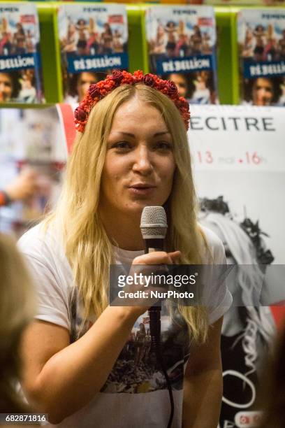 Inna Shevchenko during a conference about the Femen's book &quot;Rebéllion&quot; on May 13 in Lyon, France.